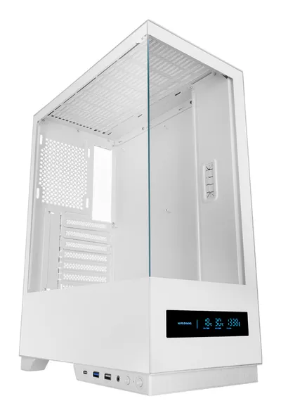 Mars Gaming Mc-pulsar ATX-Gaming-Gehäuse, LCD-Bildschirm, doppelt gehärtetes Glas vorne und seitlich, weiß