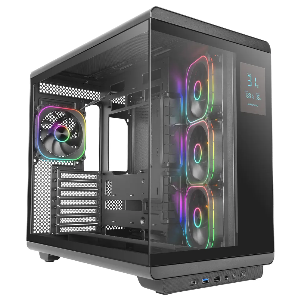 ATX Tower Mars Gaming MC-REVMAX IPS Display 11.8 4 ARGB Lüfter Panoramaglas