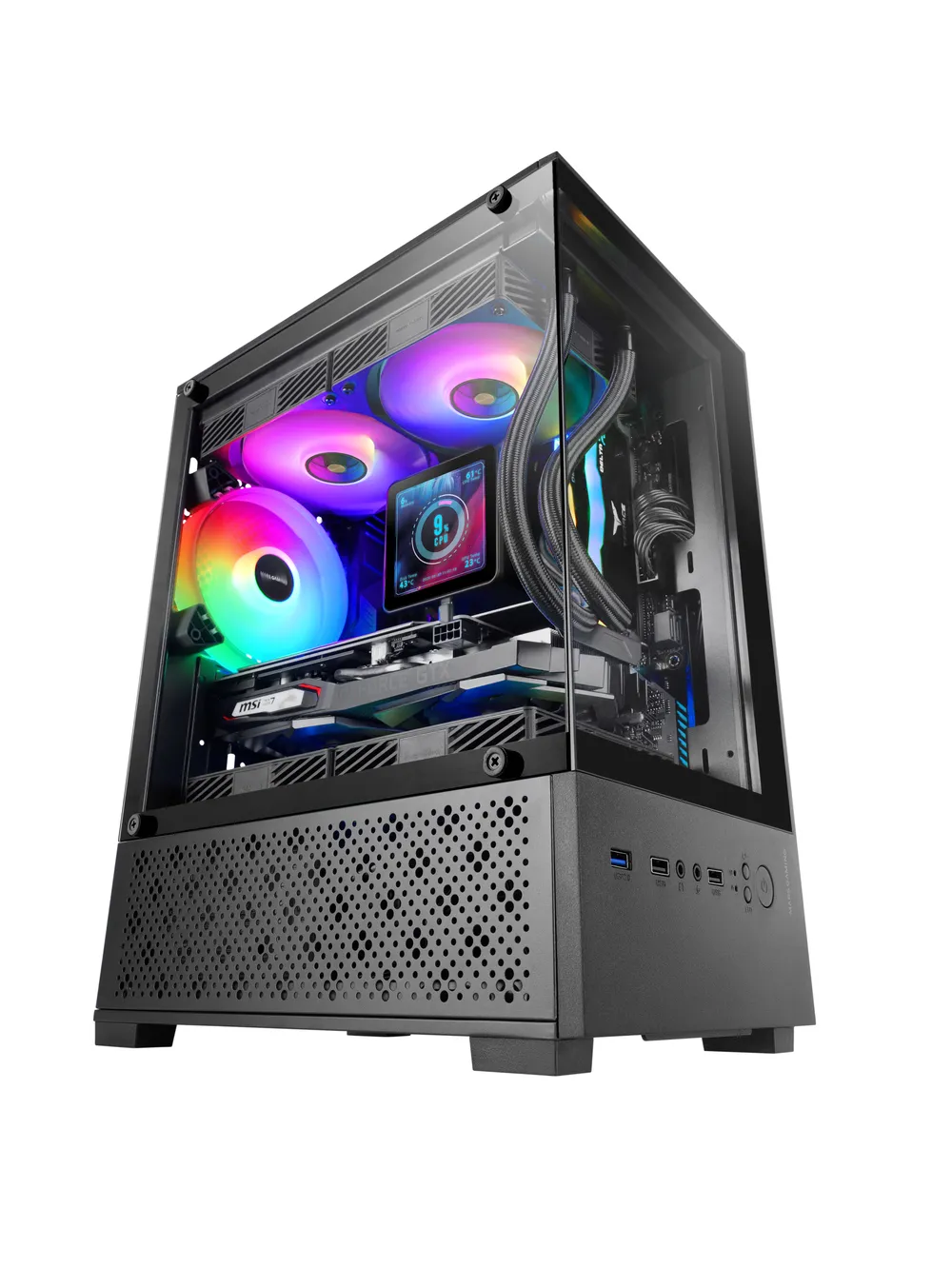 Mars Gaming MC-SE2 MicroATX Gaming-Gehäuse, gehärtetes Glas, 120 mm Frgb-Lüfter, Doppelkammer, Schwarz