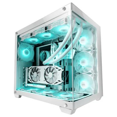 Mars Gaming MCV4 XXL E-ATX Tower, gehärtetes Glas, seitlich und vorne, rahmenlos, Weiß