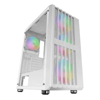 Mars Gaming MC-VAULT ATX-Gaming-Gehäuse, 4x 12cm ARGB-Lüfter, Mesh-Front, gehärtetes Glas, weiß