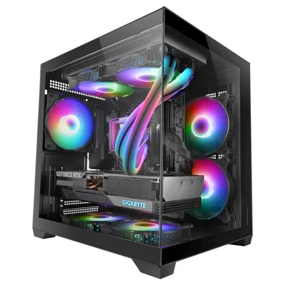 Mars Gaming Mc-view2 Micro ATX PC-Gehäuse mit doppelt gehärtetem Glas und 120-mm-Frgb-Lüfter, schwarz