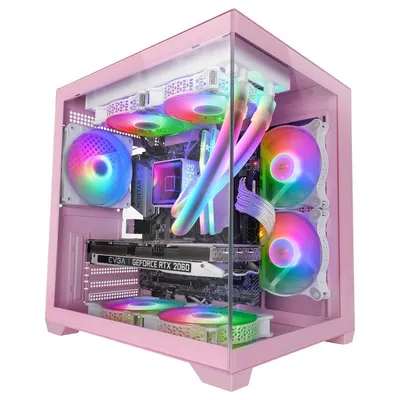 Mars Gaming Mc-view2 Micro ATX PC-Gehäuse mit doppelt gehärtetem Glas und 120-mm-Frgb-Lüfter, Pink