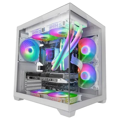 Mars Gaming Mc-view2 Micro-ATX-PC-Gehäuse mit doppelt gehärtetem Glas und 120-mm-Frgb-Lüfter, weiß