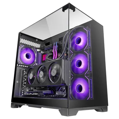 Mars Gaming Mc-vision Triple ATX-Gehäuse, rahmenlos, gehärtetes Glas, Dual-Kamera-Design, USB 3.0, schwarz
