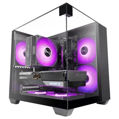 Mars Gaming Mc-visionm Kompaktes MicroATX-PC-Gehäuse, dreifach gehärtetes Glas, Doppelkammer, Schwarz
