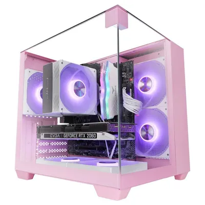 Mars Gaming Mc-visionm Kompaktes MicroATX-PC-Gehäuse mit dreifach gehärtetem Glas und zwei Kammern, Pink