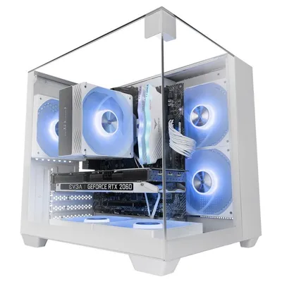 Mars Gaming Mc-visionm Kompaktes MicroATX-PC-Gehäuse, dreifach gehärtetes Glas, Doppelkammer, Weiß