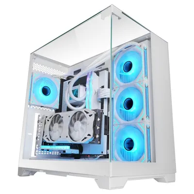 Mars Gaming Mc-vision Triple ATX-Gehäuse, rahmenlos, gehärtetes Glas, Dual-Kamera-Design, USB 3.0, weiß