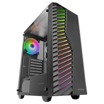 Mars Gaming MC-VOLT ATX-Gehäuse, ARGB-Lüfter, 120 mm, ARGB-Frontgitter, gehärtetes Glas, schwarz