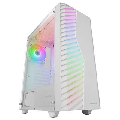 Mars Gaming MC-VOLT ATX-Gehäuse, ARGB-Lüfter, 120 mm, ARGB-Frontgitter, gehärtetes Glas, weiß