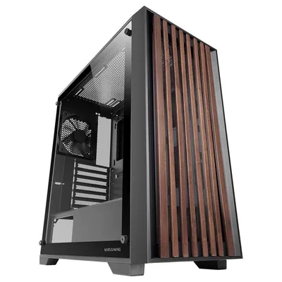 Mars Gaming MC-WOOD ATX PC-Gehäuse, Holzfrontplatte, gehärtetes Glas, FDB, 12cm Lüfter, schwarz
