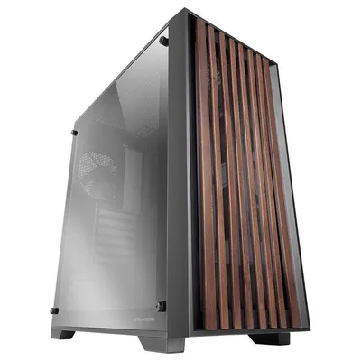 Mars Gaming MC-WOOD ATX PC-Gehäuse, Holzfrontplatte, verchromtes Glas, FDB, 12cm Lüfter, schwarz