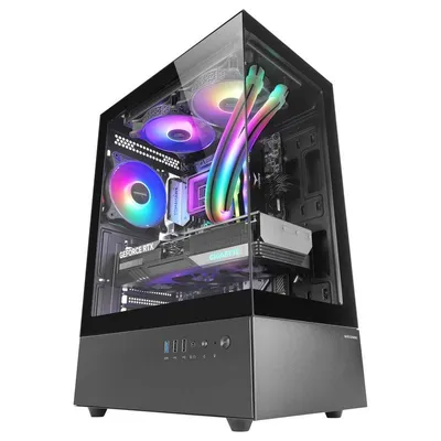 Mars Gaming Mc-xo ATX Mid-Tower-Gehäuse mit doppelt gehärtetem Glas, 120-mm-Frgb-Lüfter, Doppelkammer, Schwarz
