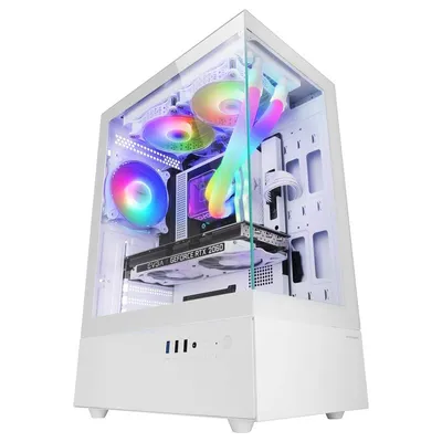 Mars Gaming Mc-xo ATX Mid-Tower-Gehäuse mit doppeltem gehärtetem Glas, 120-mm-Frgb-Lüfter, Doppelkammer, weiß
