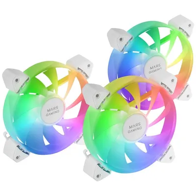 Mars Gaming MF-3A Kit 3x FDB 120mm ARGB Rainbow 360º Lüfter Rahmenlos Doppelanschluss Weiß