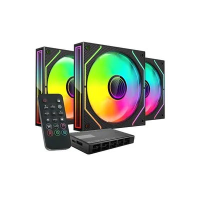 Mars Gaming Mf-3dprokit Kit 3x Pwm Fdb 120mm Argb Infinity Mirror Hub Lüfter Schwarz