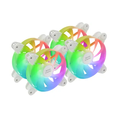 Mars Gaming MF-4A Kit 4x Lüfter 120mm ARGB Regenbogen Doppelanschluss 5V 3-Pin Weiß