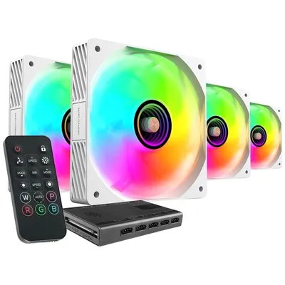 Mars Gaming MF-SI4KIT 4x 120mm ARGB-Lüfter-Kit mit Fernbedienung und Hub, Weiß