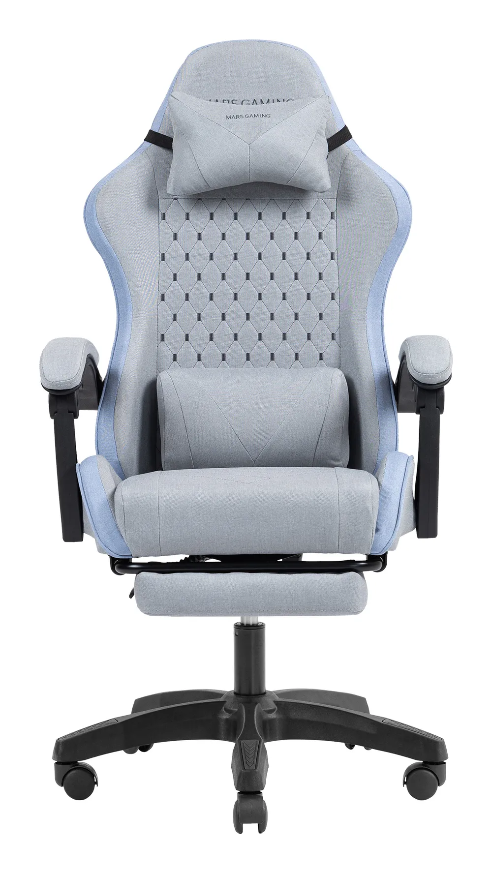 Mars Gaming Mgc-x Ergonomischer Gaming-Stuhl, atmungsaktives Gewebe, Nacken- und Lendenkissen, Blau