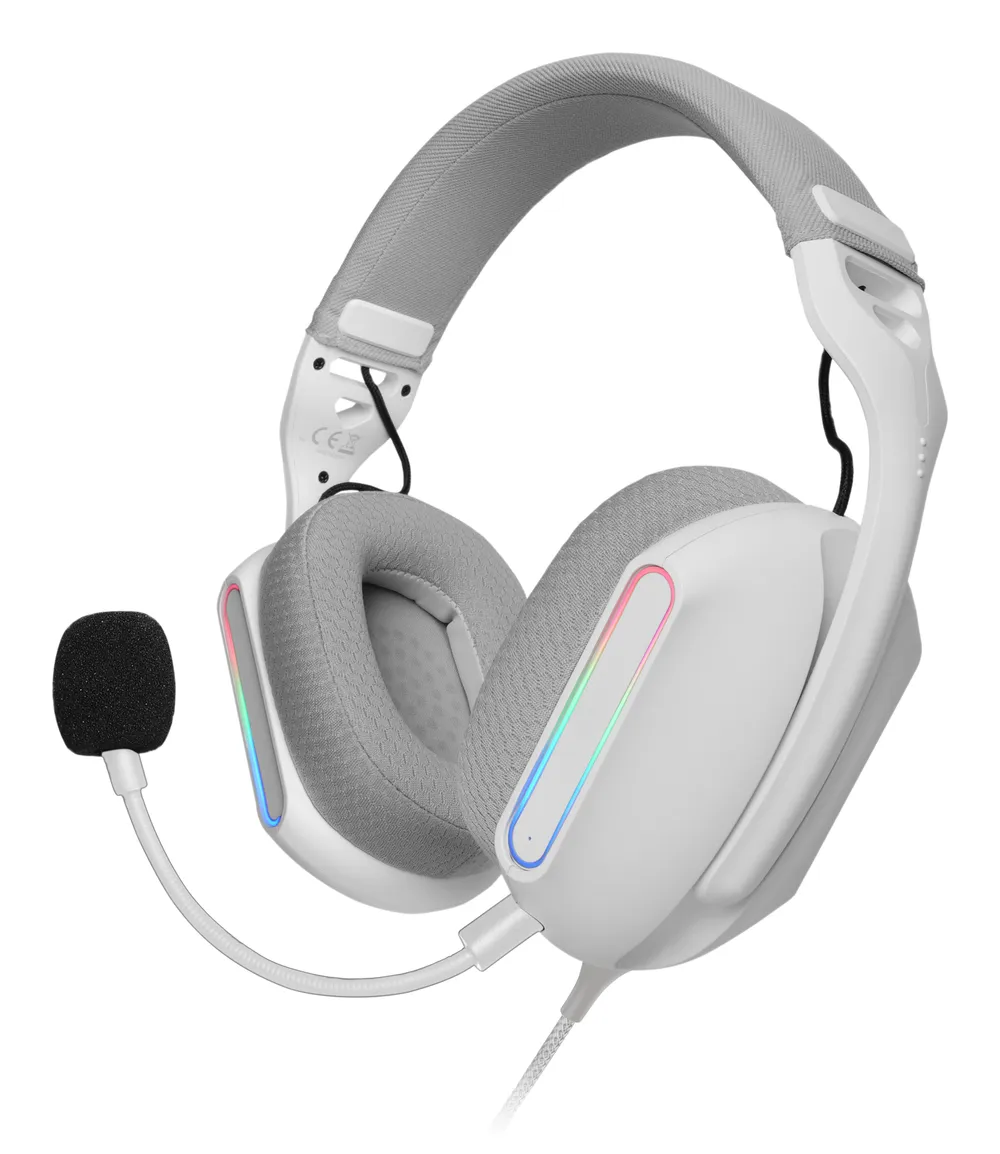 Mars Gaming MH-Pro RGB Flow Surround Sound Kopfhörer, 3D-Luftpolster, Mikrofon, Weiß