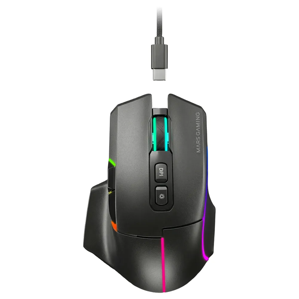 Ratón Mars Gaming MMW-VECTOR Wireless Tri-mode 12000DPI Schwarz RGB Ergonomisch