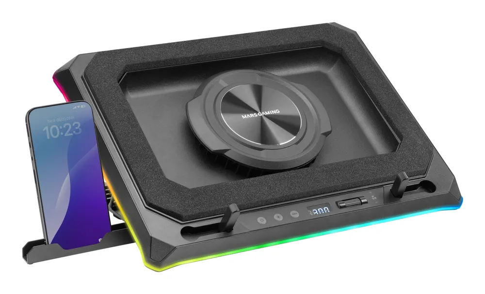 Mars Gaming MNBC-Ultra Kühlbasis und Ständer für Laptops bis zu 18 Zoll, RGB, 5 Positionen, Schwarz