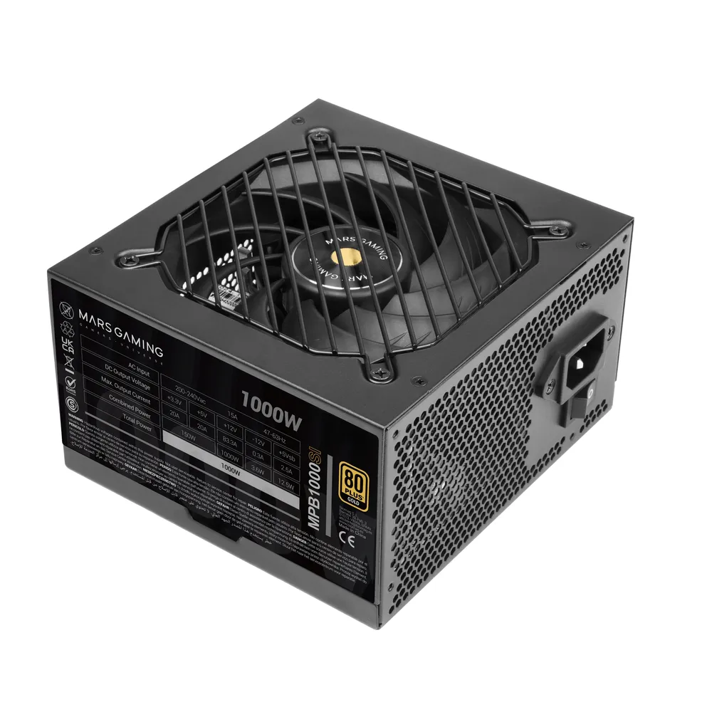Mars Gaming MPB1000SI 1000W ATX PC-Netzteil, 7 Jahre Garantie, 80Plus Gold, 90 % Schwarz