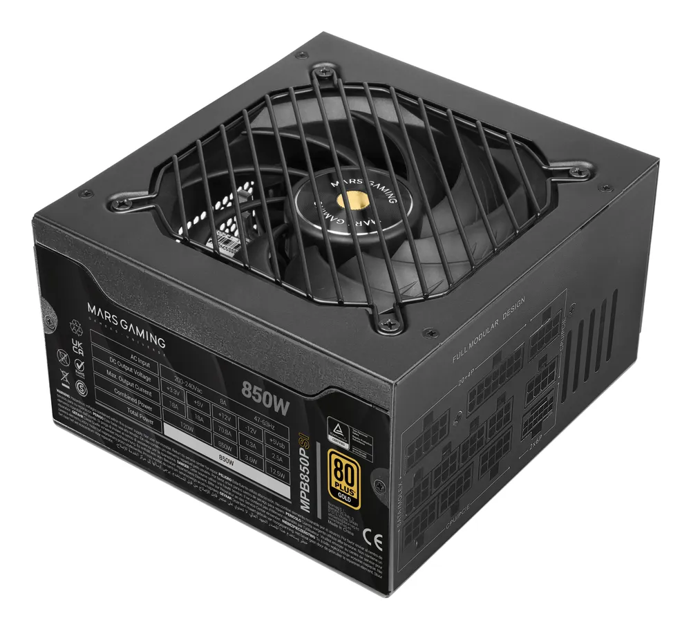 Mars Gaming MPB850PSI Vollmodulares ATX-Netzteil 850W 10 Jahre Garantie 80plus Gold Schwarz