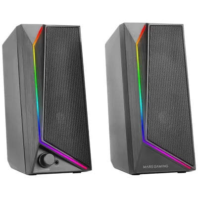 Mars Gaming MS72 Gaming-Lautsprecher, 15 W, RGB Flow, 2 aktive Treiber, DSP-Chipsatz, USB-Buchse 3,5 mm, schwarz