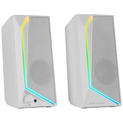 Mars Gaming MS72 Gaming-Lautsprecher, 15 W, RGB Flow, 2 aktive Treiber, DSP-Chipsatz, USB-Buchse 3,5 mm, weiß