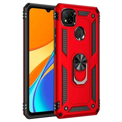 Funda für Handy Max Power Digital Magnetisch Silikon Polycarbonat Rot 360° Ring für Xiaomi Redmi 9C