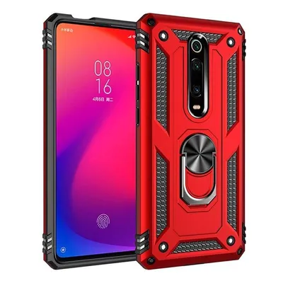 Handyhülle Max Power Digital Magnetisch Silikon Polycarbonat Rot mit Ring für Xiaomi Mi 9T/9T Pro