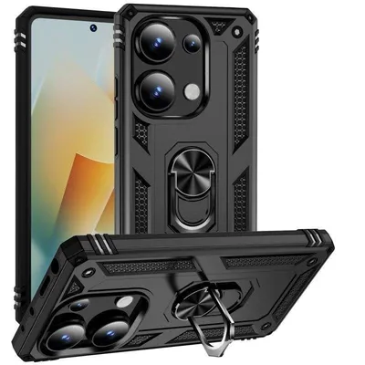 Handyhülle Max Power Digital Magnetisch Silikon Polycarbonat Schwarz mit Ring für Xiaomi Redmi Note 13 Pro 4G
