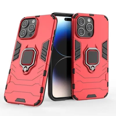 Handyhülle Max Power Digital Magnetisch Ring Silikon Rot Stoßfest für iPhone 15 Pro Max