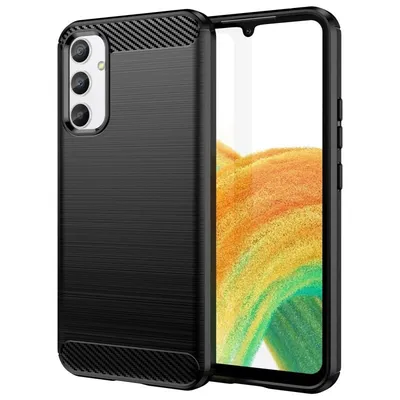 Max Power Digital Carbon Fiber Case für Samsung Galaxy A34 5G, stoßfest, schwarzes Silikon
