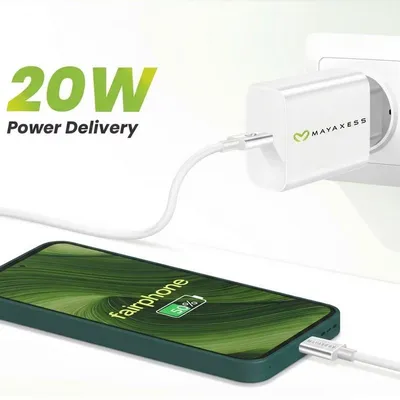 Schnellladegerät Mayaxess SEK-VIRT-FF6 20W mit USB-C-Kabel 1m Weiß