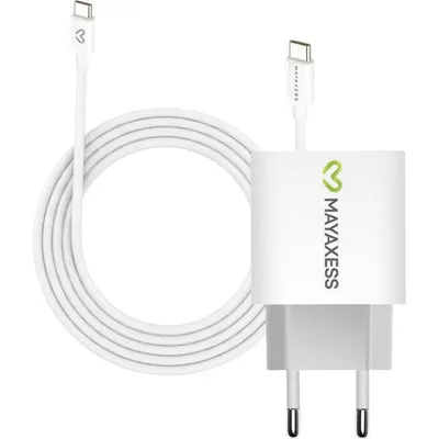 Schnellladegerät USB Mayaxess 20W mit USB-C Kabel 1m Weiß