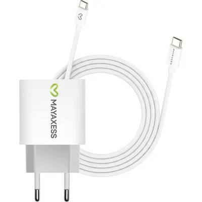 USB-Ladegerät 20W Mayaxess Schnellladung mit USB-C-Kabel 1m Weiß