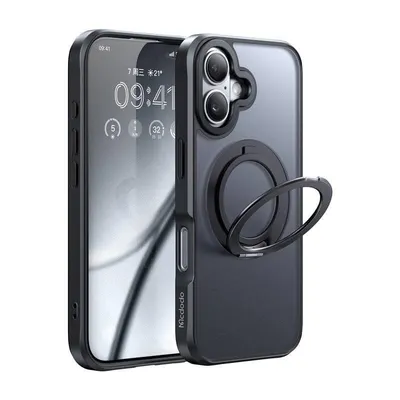 Funda para móvil McDodo PC-4931 harte Aluminiumhülle mit Ständer schwarz für iPhone 16 Plus