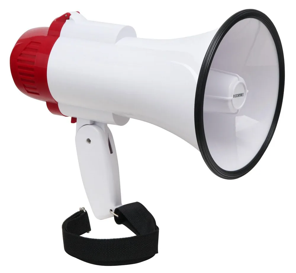McGrey Megafon Megaphon - Lautsprecher Sprachrohr, 10 Watt RMS bis zu 500m Reichweite, robuste Bauweise, (MP-100RS, Inkl. Tragegurt), Aufnahme/Wiedergabe-Funktion und Sirene