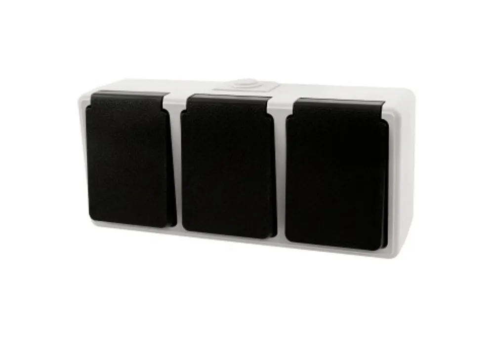 McPower Aufputz-Steckdose MCPOWER Feuchtraum Steckdose Taff, 3-fach, grau-schwarz