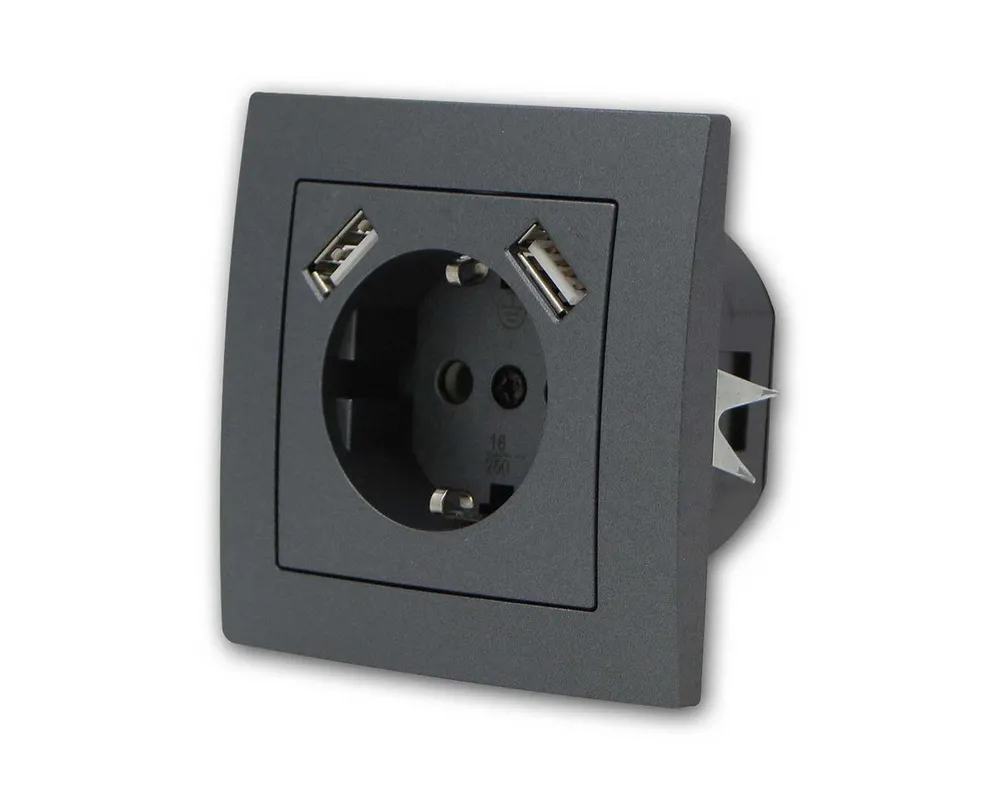 McPower FLAIR Schutzkontakt-Steckdose mit 2x USB, mRahmen USB-Kabel