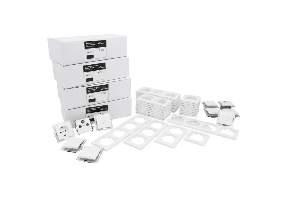 McPower Schalter MCPOWER Schalter und Steckdosen Set Flair, Megaset, 100-teilig, weiß