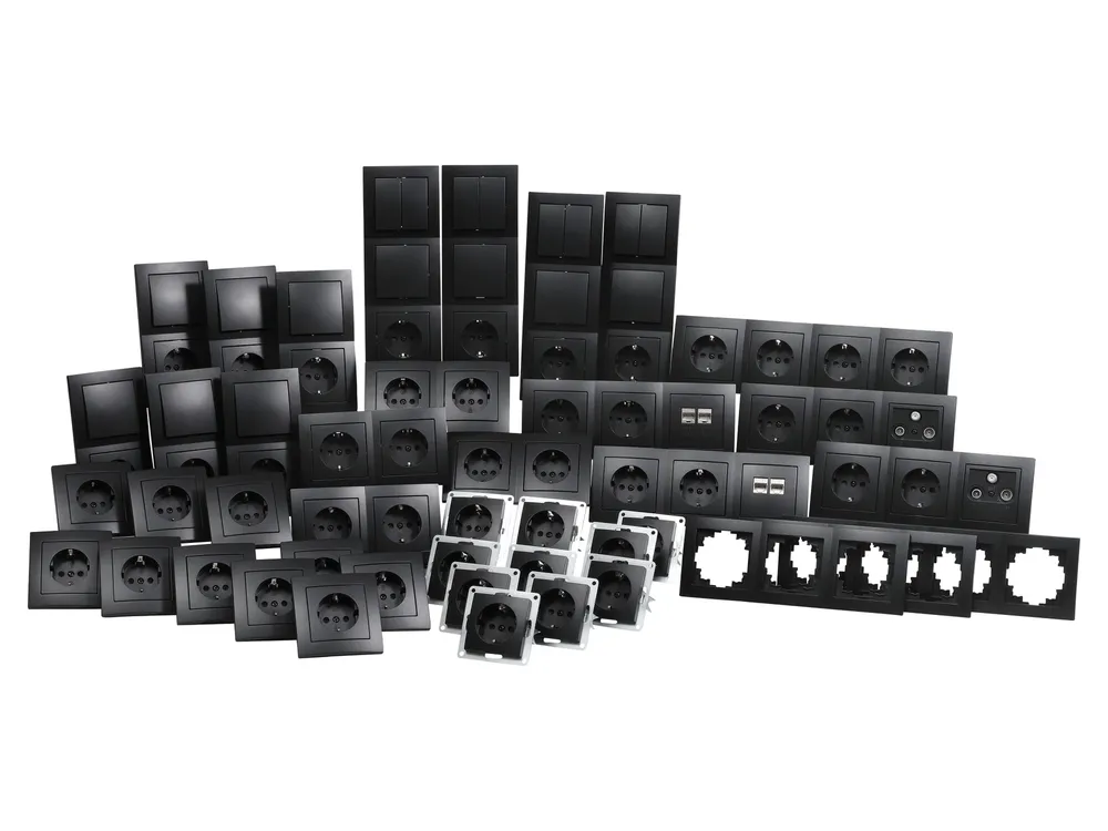 MCPOWER Schalter- u. Steckdosen Set Flair Megaset, matt schwarz, 100-teilig