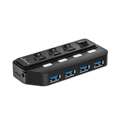 Mediarange MRCS505 USB 3.0 Hub, 4 USB 3.0-Anschlüsse, Stromversorgung über Netzteil, Schwarz