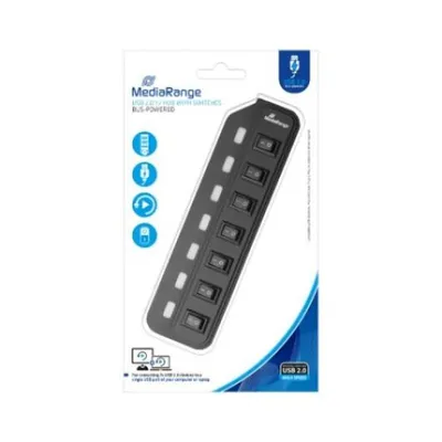 Mediarange MRCS504 7-Port USB 2.0 Hub Plug and Play Schwarz Kompakt