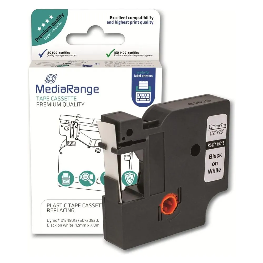 Etikettenkartusche Mediarange MRDY45013 Schwarz 12 mm x 7 m Permanent Dymo-kompatibel