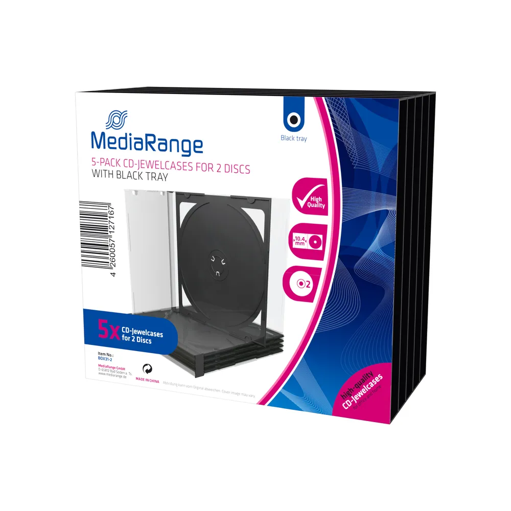 MEDIARANGE Behälter CD-Aufbewahrung | box31-2 | Kapazität: 2 CD/DVD - Schwarz