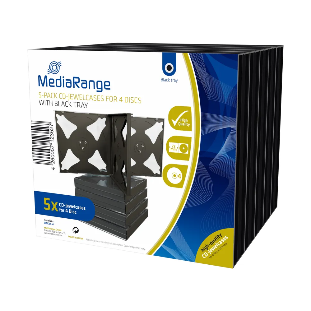 MEDIARANGE Retail pack 4er CD-Jewelcase | box34-4 | Behälter CD-Aufbewahrung - Kapazität: 4 CD/DVD (Packung mi